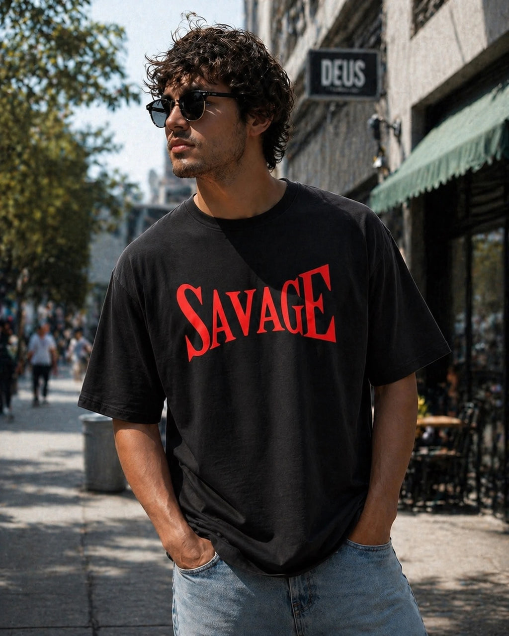 Deep Black with Red Print