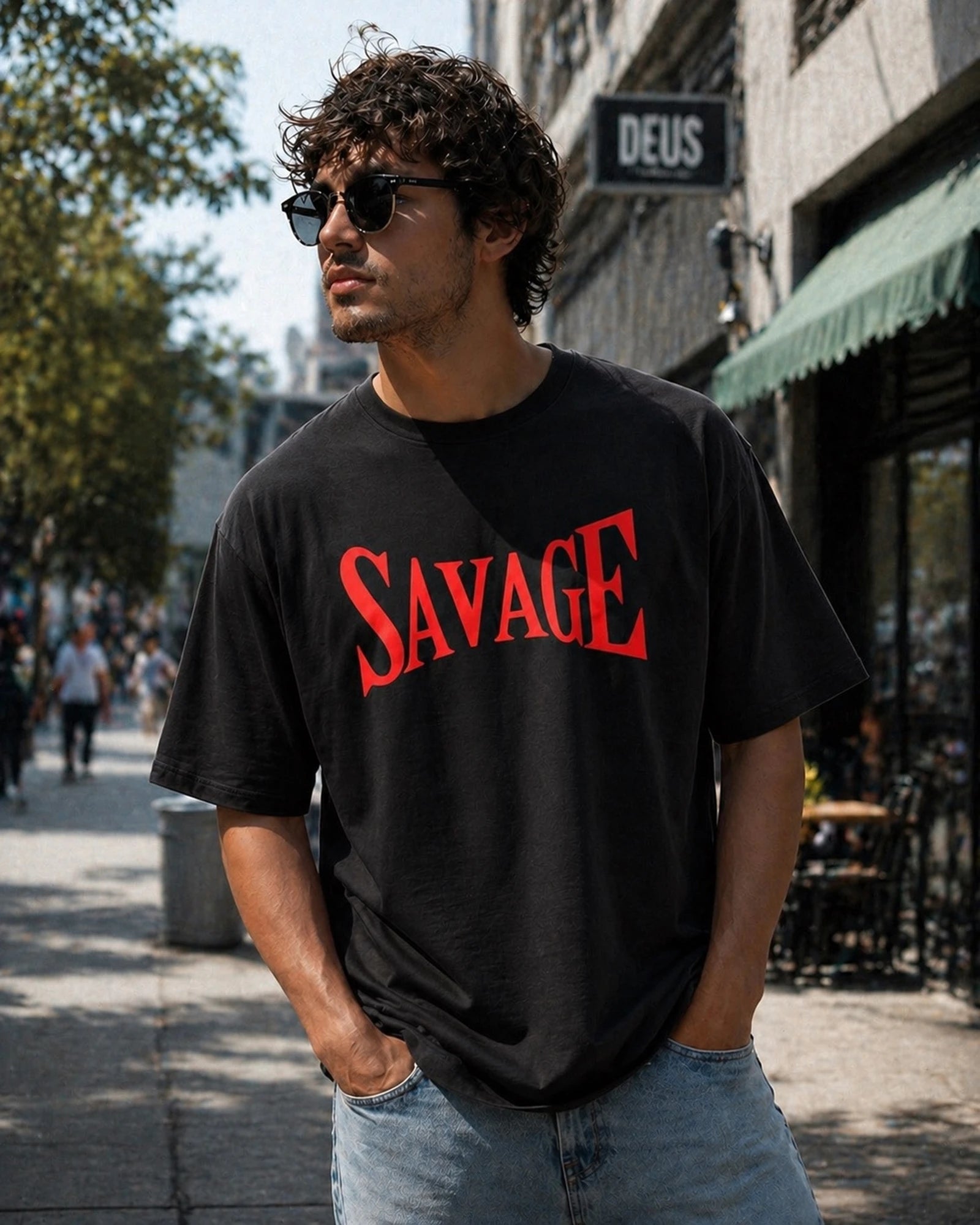 Deep Black with Red Print